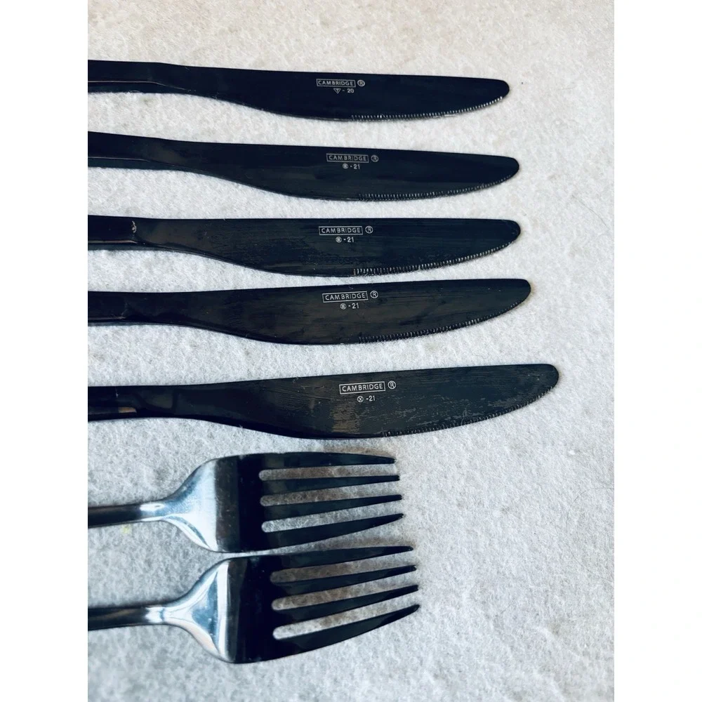 Cambridge Flatware Black Lot of 7 Utensils‎ Forks Knives Contemporary Sleek Home